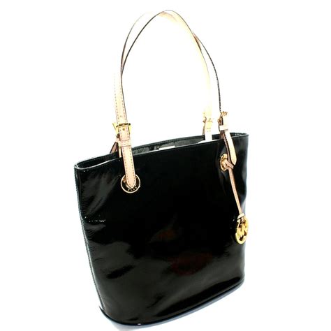 michael kors patent leather tote black|michael kors black medium purse.